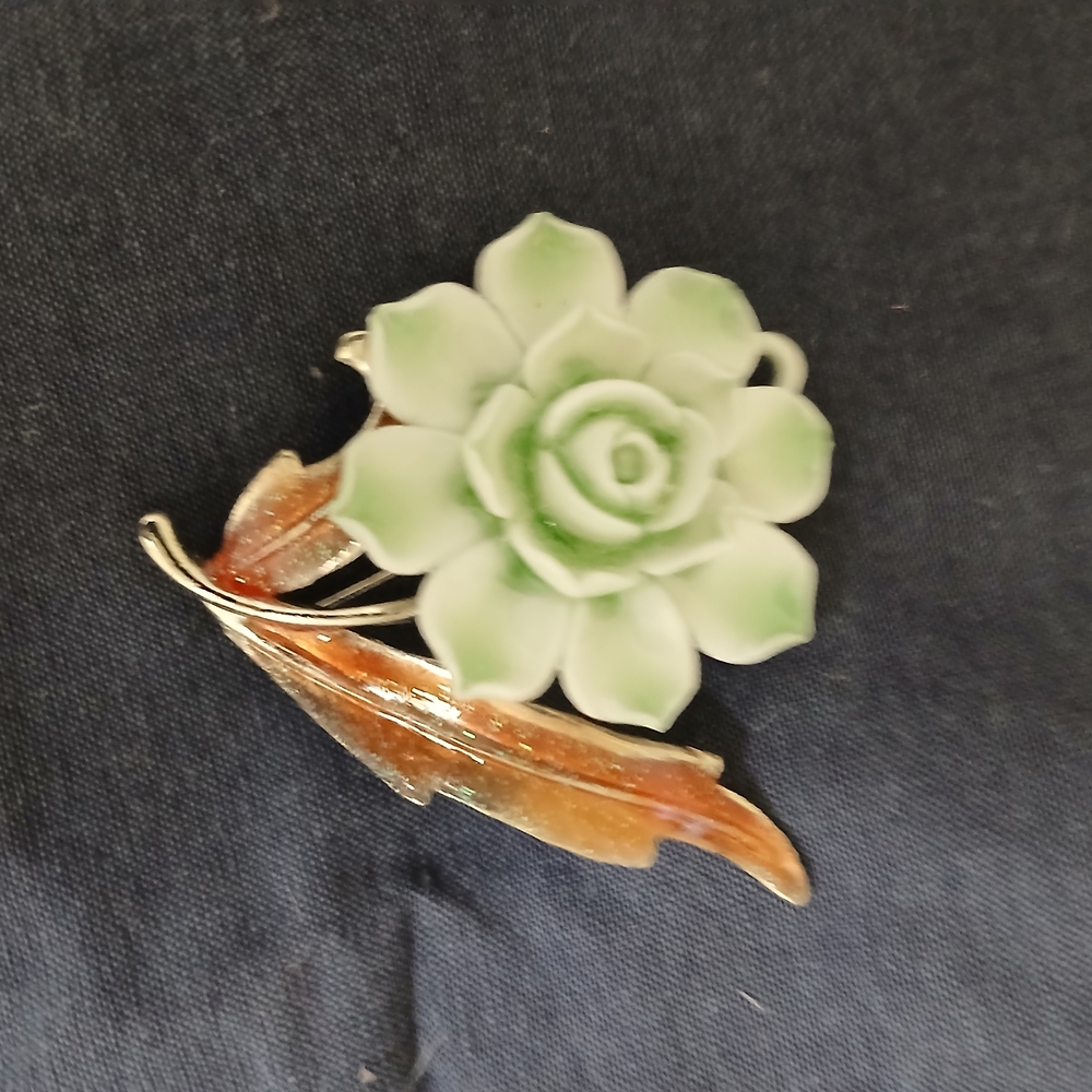 Jade And Enamel Floral Brooch